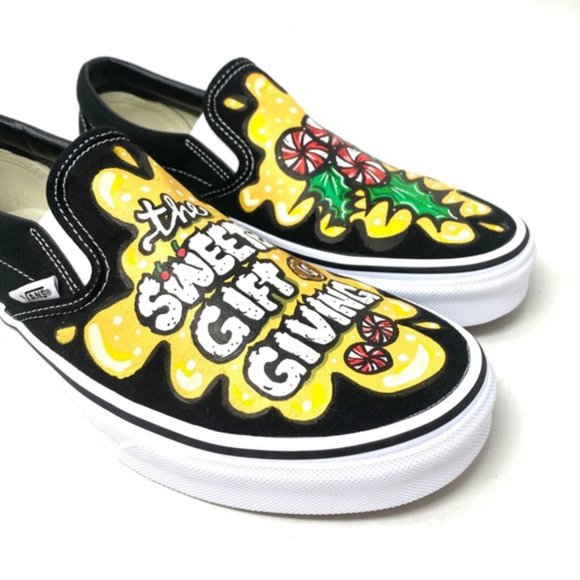 VANS Slip On Sneakers Canvas Yellow Black Men's Skate Low Top Custom Alsu01247 - Picture 6 of 10
